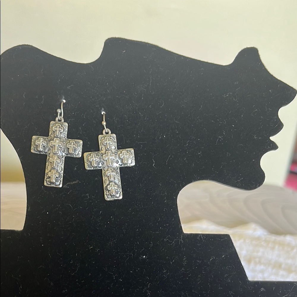 Elegant Silver Cross Dangle Earrings